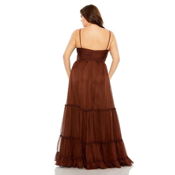 NWT Mac Duggal Tiered V-Neckline Ruched Gown Chocolate 12W #7881 - Picture 4 of 8
